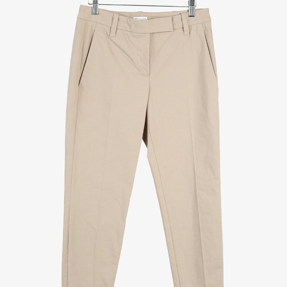 Brunello Cucinelli Taupe Cotton-Blend Straight-Leg Trousers